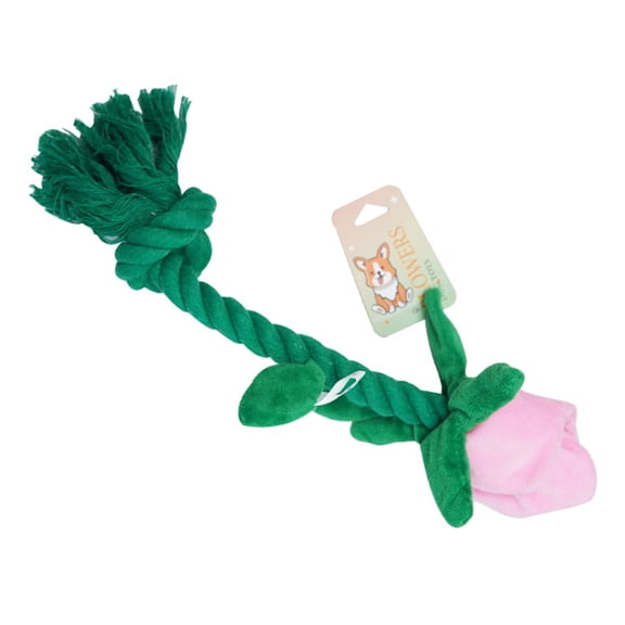 AOOOWER Multifunctional Interactive Dog Rose with Sound Teething Toy Puppies Cotton Rope