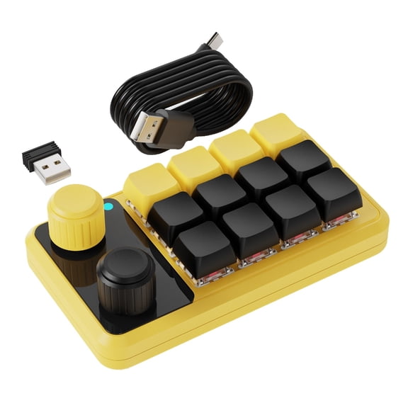 AOOOWER Multiple Modes 12 Key Macros Keyboards with Bluetooth-compatible, 2.4G Receiver, and USB C