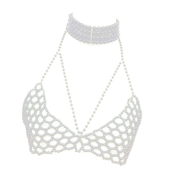 AOOOWER Multipurpose Pearls Embellished Body Chain Bra Beachwear Jewelry Accessory for Fashionable Women Ladies Daily Use