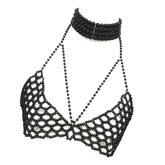 AOOOWER Multipurpose Pearls Embellished Body Chain Bra Beachwear Jewelry Accessory for Fashionable Women Ladies Daily Use