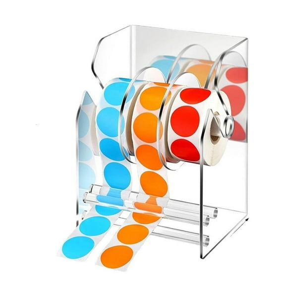 AOOOWER Multipurpose Sturdy Acrylic Label Dispenser Featuring Three Compartments Designs for Easy Sticker Management Setups