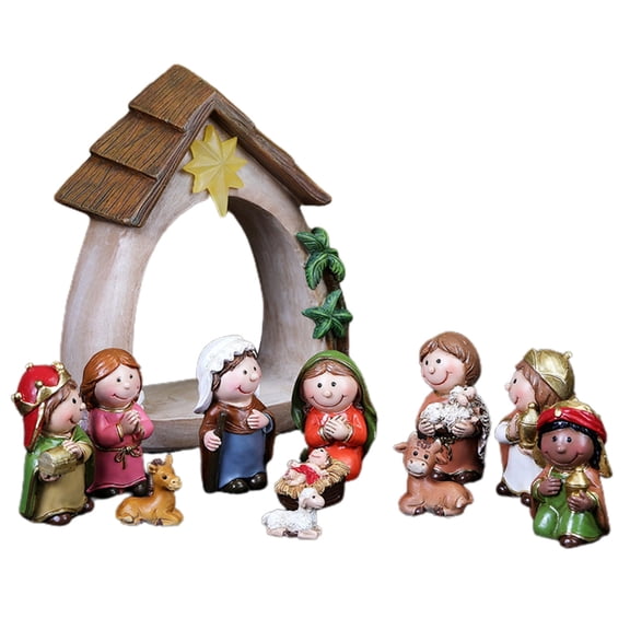 AOOOWER Nativity Statue Scene Set Holy Manger Christmas Crib Figurines Miniatures