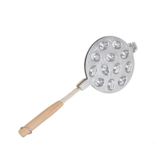 AOOOWER Nonstick Walnut Cookie Maker Pan Baking Tool with Wood Handle for Nut Waffles and Pastries Aluminum Alloy Kitchen Mould