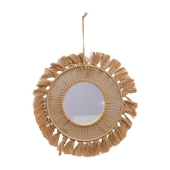 AOOOWER Nordic Wall Hanging Mirror Woven Macrame Mirrors Pendant Decor Supplies for Home Garden Yard Porch Decoration Gift