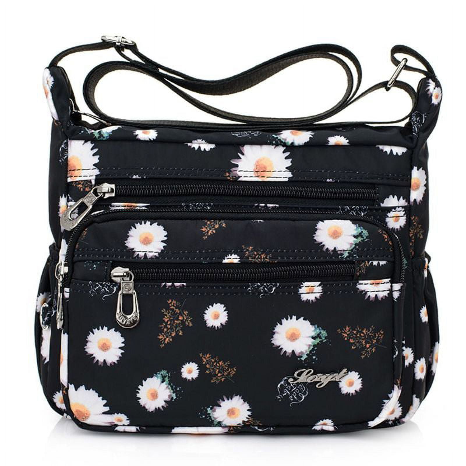 AOOOWER Nylon Floral Multi-Pocket Crossbody Purse Bags for Women Travel Shoulder Bag