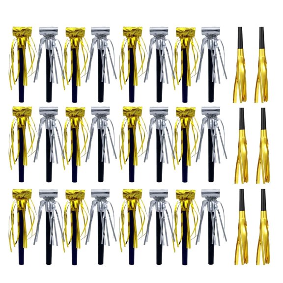 AOOOWER Pack Of 30 Gold Silver Party Noise Makers Blow Horns For Festival Celebration