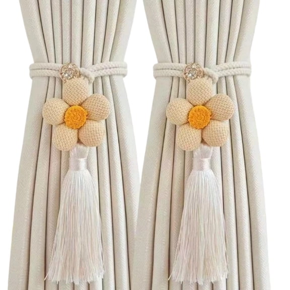 AOOOWER Pack of 2 Flower Tassels Drapery Tiebacks Braided Rope Curtain Holdbacks Perfect For Living Room And Bedroom Decoration