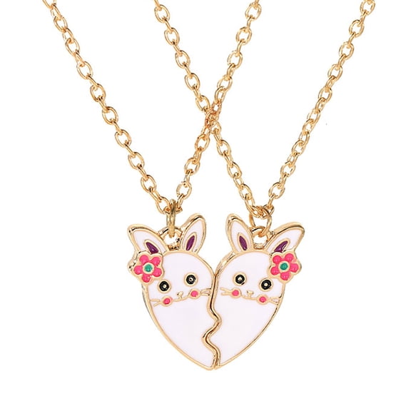 AOOOWER Pack of 2 Long Chain Pendnat Necklaces Featuring Love Heart and Lovely Rabbit Charm for Teenagers and Trendy Women