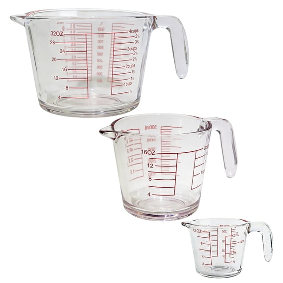 AOOOWER Pack of 3 Shatterproof Durable Tempered Glass Measuring Cups Daily Kitchens Use