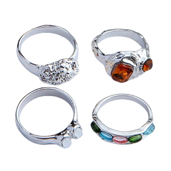 AOOOWER Pack of 4 Elegant Resin Rings Set In Gold or Silver Tone For Stylish Occasions