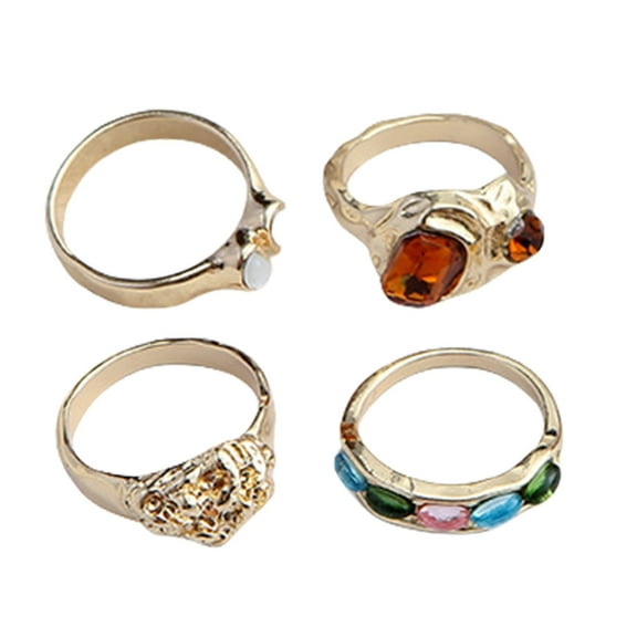 AOOOWER Pack of 4 Elegant Resin Rings Set In Gold or Silver Tone For Stylish Occasions