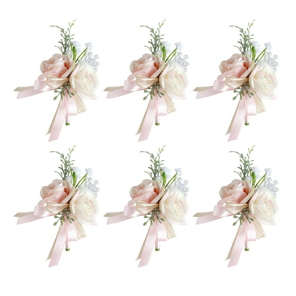 AOOOWER Pack of 6 Wrist Corsages Elegant Flower Accessories Wedding Decors Flower for Bridesmaids and Wedding Parties