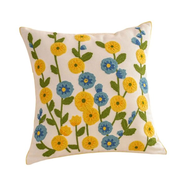 AOOOWER Pillow Case Cotton Canvas Pillowcase Flower Design Bedroom Sofa Decoration