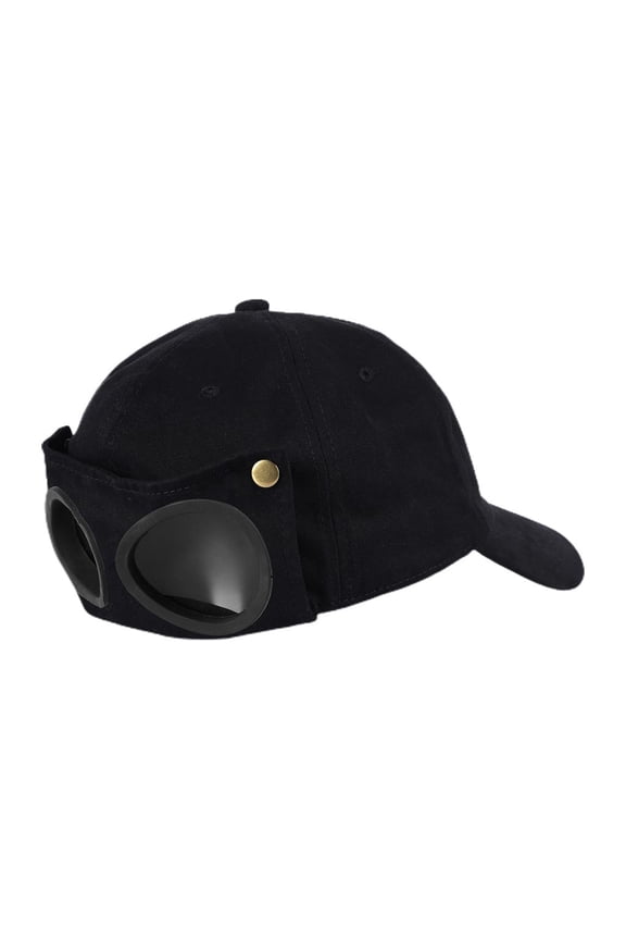 Pilot Baseball Hat with Detechable Sunglasses Outdoor Sunscreen Hat Curved Visor Baseball Hat with Goggles