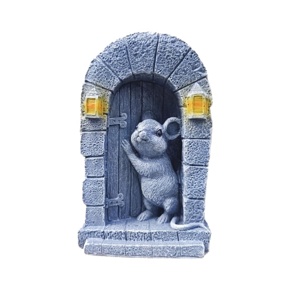 AOOOWER Playful Resin Mouse Statue Peeking Through Door Garden Ornament For Indoor Outdoor