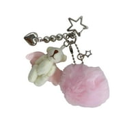 AOOOWER Pompoms Adorned Bear Keyring Plush Animal Keychain Pendant Handmade Phone Charm Unique Gift for Children and Teens