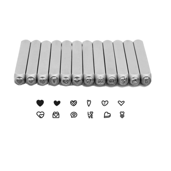 AOOOWER Portable 12pcs Heart Shaped Sturdy Steel Stamps 3MM Designs Accessory for Personalize Jewelry and Craft Projects