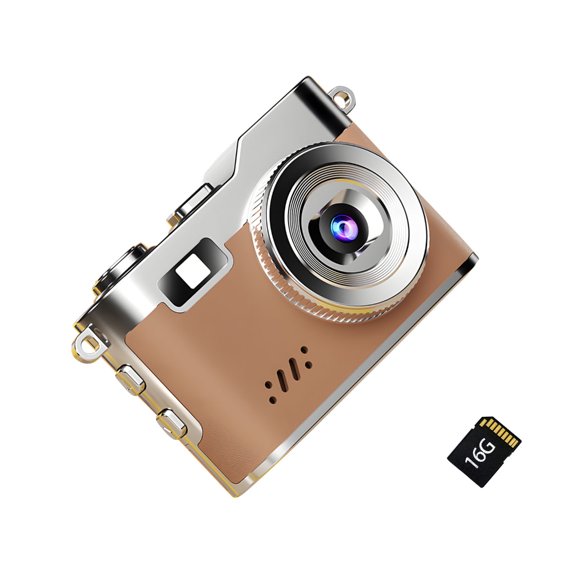 AOOOWER Portable Travel Camera 1080P Recording Retro Brown Design For Vloggers And Bloggers