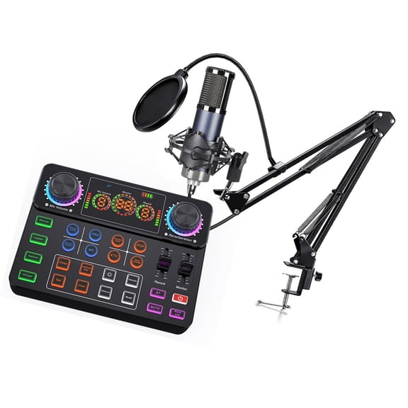 AOOOWER Portable Type C Condenser Microphone and Sound Card Real Time Monitoring