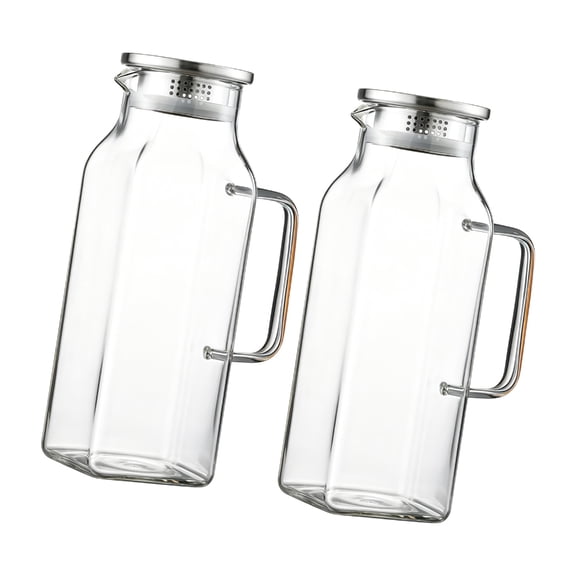 AOOOWER Practical Glass Pitcher With Easy Pouring Spout And Secure Cover 2Pieces