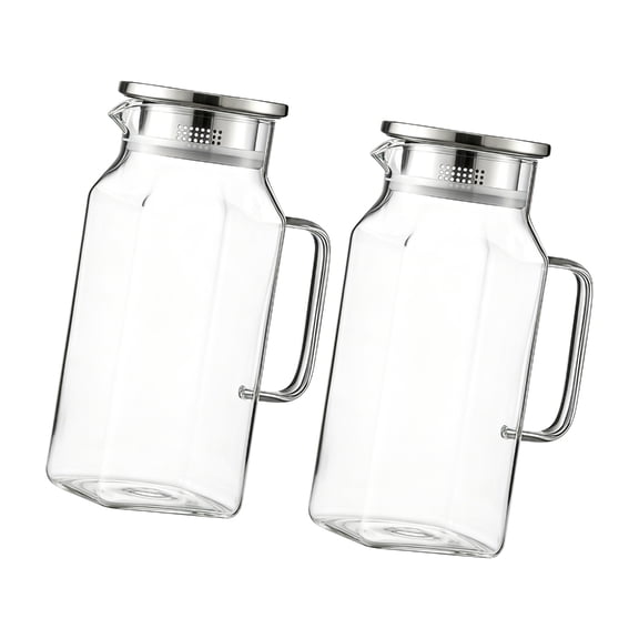 AOOOWER Practical Glass Pitcher With Easy Pouring Spout And Secure Cover 2Pieces