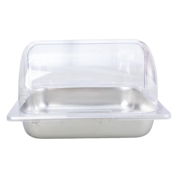 AOOOWER Practical Stainless Steel Countertops Food Serving Tray Clear Roll Top Lid Display Holders for Buffets Catering Use