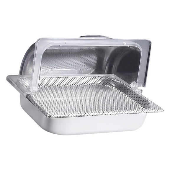 AOOOWER Practical Stainless Steel Countertops Food Serving Tray Clear Roll Top Lid Display Holders for Buffets Catering Use