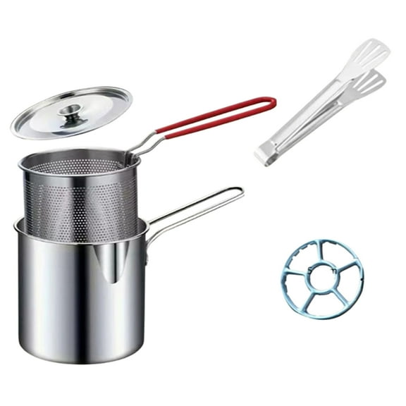 AOOOWER Professional 304 Stainless Steel Frying Pan with Strainer Japanese Style Miniature Fryers for Family Kitchen Use