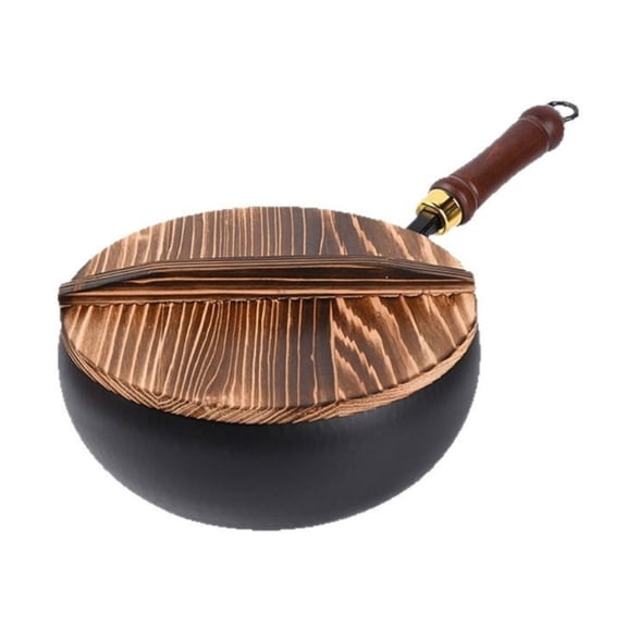 AOOOWER Professional Chinese Cooking Wok 24cm Heat Distribution Iron Pan With Easy Cleaning