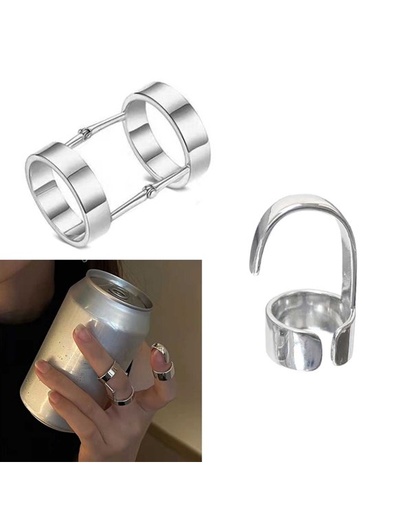 Punk Gothic Rock Hinged Finger Rings Double-Loop Activity Ring Costume Finger Armor-Ring Jewelry Gift
