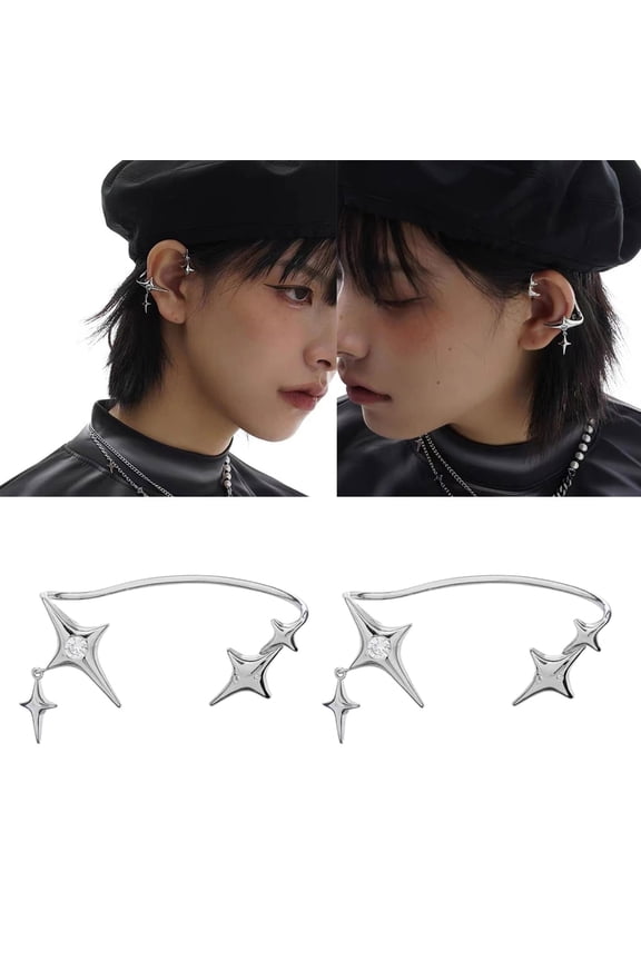 Punk Star Earrings No Piercing Rhinestone Star Ear Cuffs Climber Earrings
