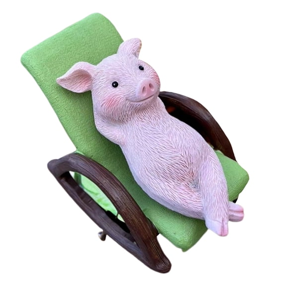 AOOOWER Rabbit Pig Miniature Rocking Chair Garden Ornament Resins Figurine Home Decors