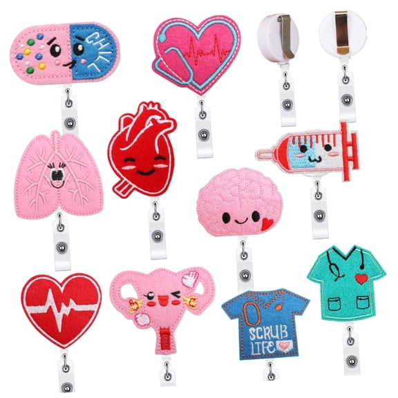 AOOOWER Recyclable Retractables Badges Holders for Nurses With Embroidery Designs and Secure Attachment Clip