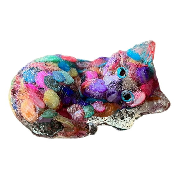 AOOOWER Resins Cats Figurine in Crystal Hues for Enhancing Home Ambiances Multicolored Crystal Stone Statue Decorative Ornament