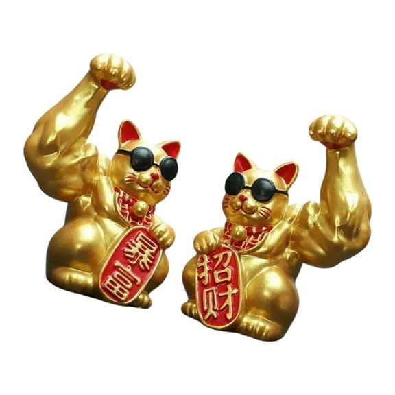 AOOOWER Resins Muscle Arm Lucky Cats Sculpture Statue Enhancing Wealth and Good Fortunes