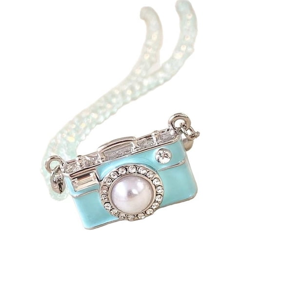 AOOOWER Retro Camera Charm Necklace With Sparkling Crystal Details Collarbone Chain Trendy Jewelry Accessory For Women