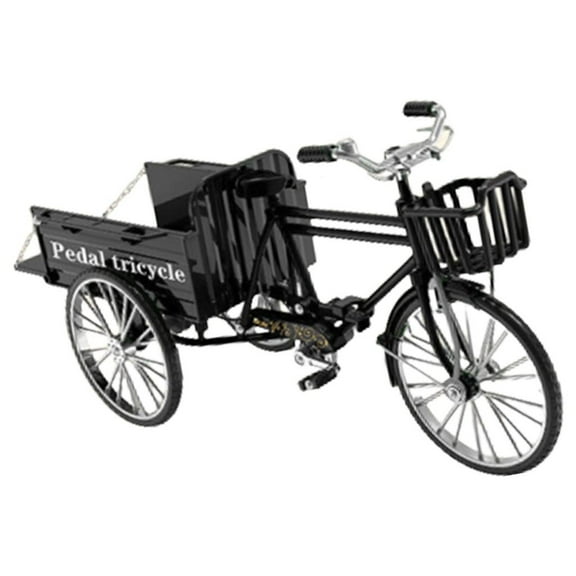 AOOOWER Retro Metal Tricycle Toy with Truck Box Three Wheeled Truck Model Ornament for Nostalgic Home or Office Decors