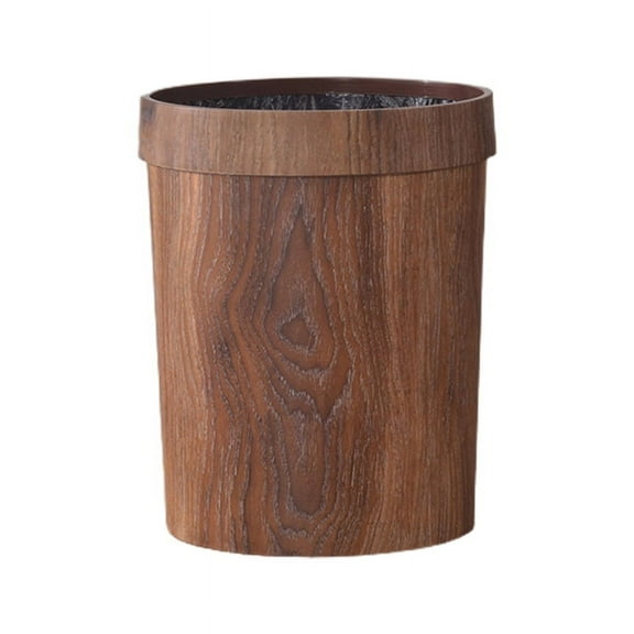 AOOOWER Retro Wood Grain Trash Can Home Garbage Bin Bathroom Waste Paper Basket