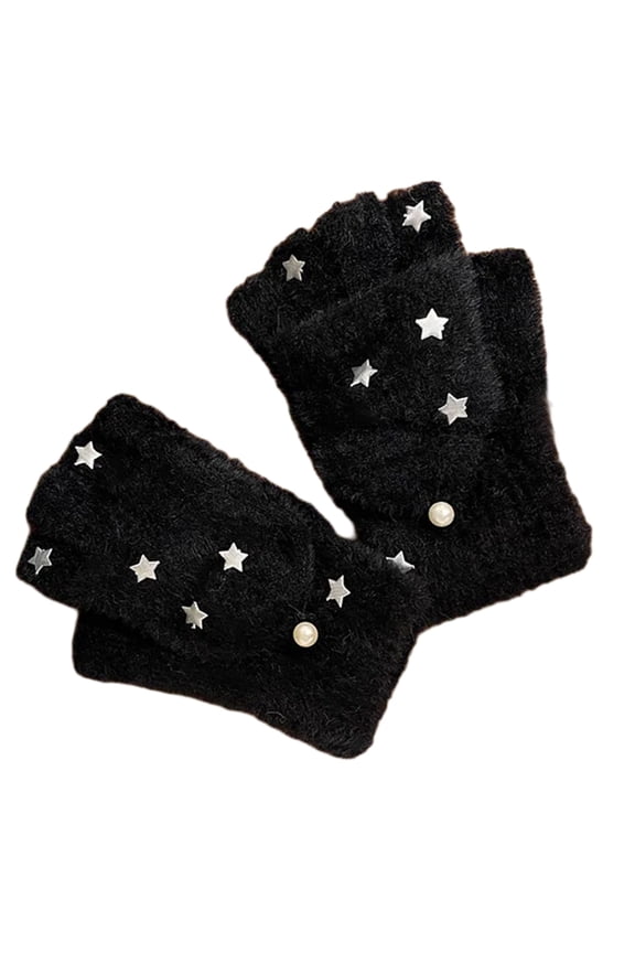 Rex Rabbit Furs Knitted Gloves Half Finger Hand Gloves Autumn Winter Warm Gloves
