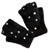 AOOOWER Rex Rabbit Furs Knitted Gloves Half Finger Hand Gloves Autumn Winter Warm Gloves