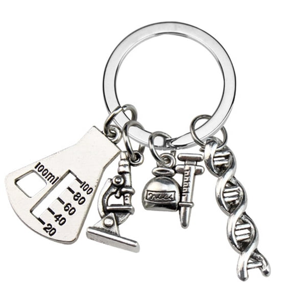 AOOOWER Science Keychain Microscope Chemistry Molecules Key Rings Metal Key Jewelry