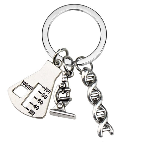 AOOOWER Science Keychain Microscope Chemistry Molecules Key Rings Metal Key Jewelry