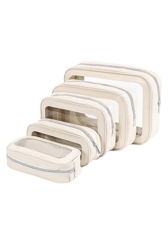 Set Of 5 Travel Friendly Makeup Brush Holding Bags With Clear Design For Quick Item Finding