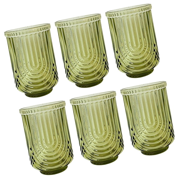 AOOOWER Set Of 6 Green Glass Cups Handcrafted With Smooth Surfaces Drinking Glasses For Cold And Hot Beverages