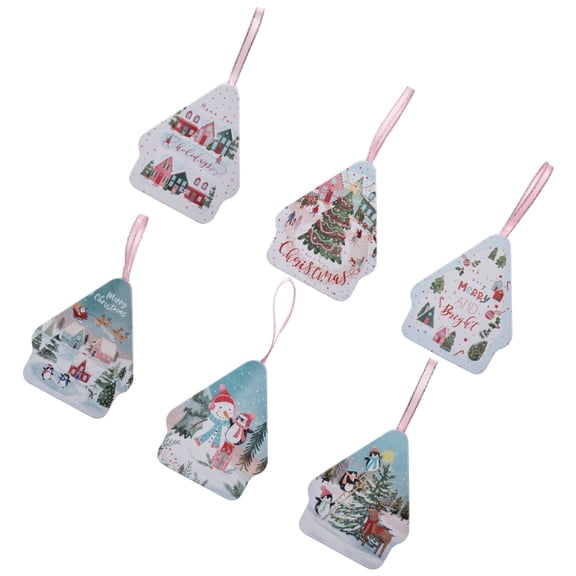 AOOOWER Set Of 6 Holiday Decorative Tinplate Containers Reusable Metal Gift Packaging Boxes House Shaped Cookie Tins with Lid