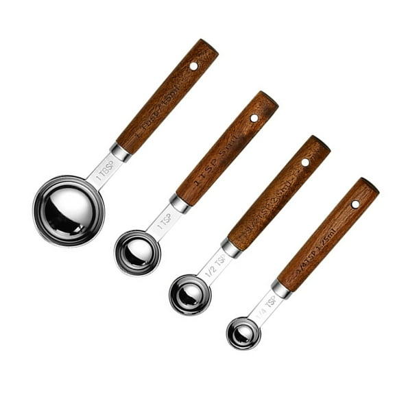 AOOOWER Set of 4 Baking Tool Set Stainless Steel Measuring Cups Measuring Spoons Wood Handle Kitchenwares for Baking Cooking