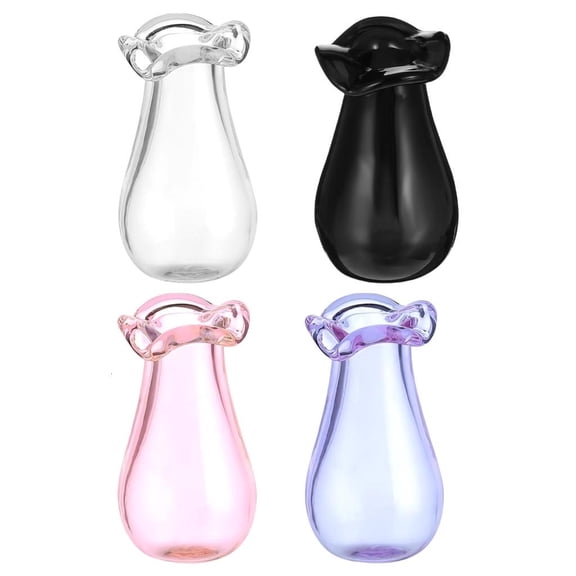 AOOOWER Set of 4 Miniature Glass Vases Cats Beard Holder Tiny Flower Jars in 4 Color for Home or Office Decoration