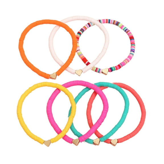 AOOOWER Set of 7 Colorful Heart Accent Soft Clay Ankle Bracelets Stylish Anklet Jewelry