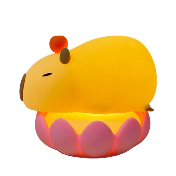 AOOOWER Silicones Night Light with Flower Base Capybara Figurine Designs LED Illuminating Night Lamp for Kids Room Decoration