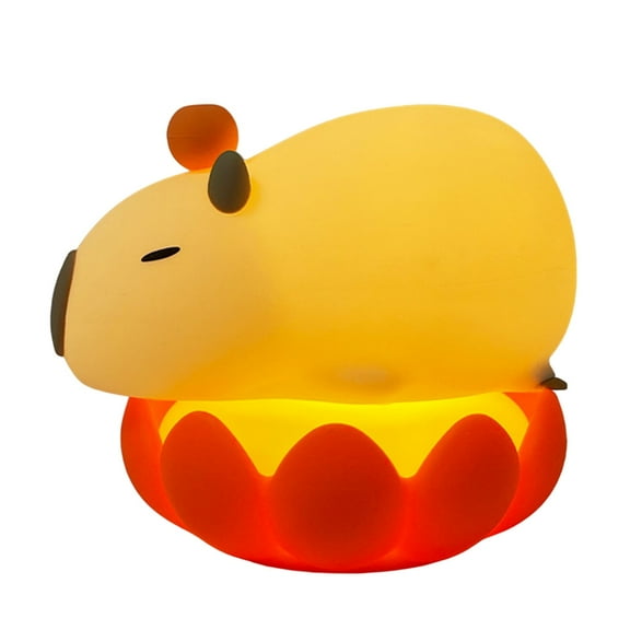 AOOOWER Silicones Night Light with Flower Base Capybara Figurine Designs LED Illuminating Night Lamp for Kids Room Decoration